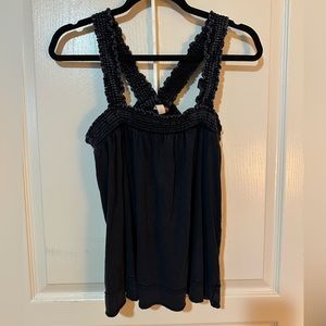 Anthropologie Pilcro Smocked Strap Washed Blank Tank Top | Size Large